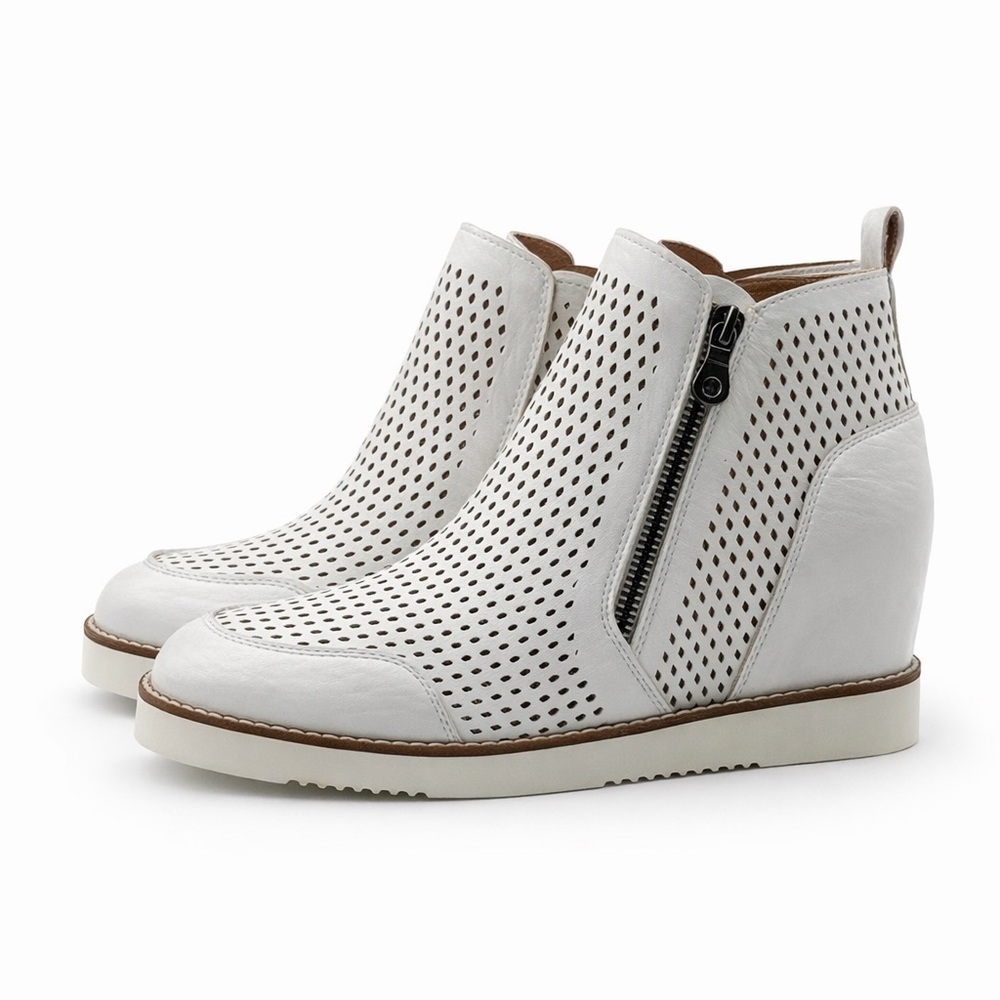 Mi.iM White Perforated Wedge Sneaker Booties – Hidden Heel Zip-Up Casual Chic - Picture 3 of 17